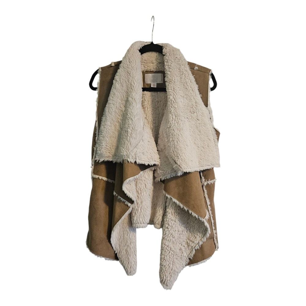 Xhilaration Womens Vest Open Waterfall Faux Suede/Fur Tan Size M BOHO Hippie